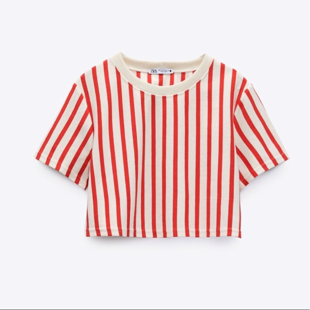 Zara Red and cream striped crop top